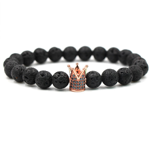 Hot Trendy Lava Stone Pave CZ Imperial Crown And Helmet Charm Bracelet For Men Or Women Bracelet Jewelry Pulseira hombres